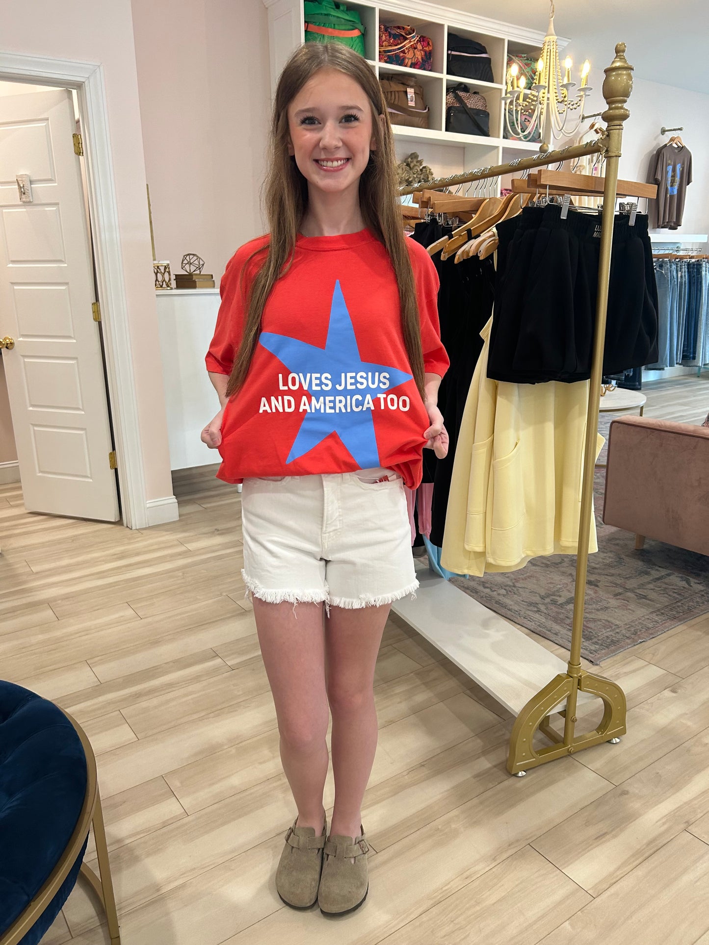 Blue Star Loves Jesus and America Tee