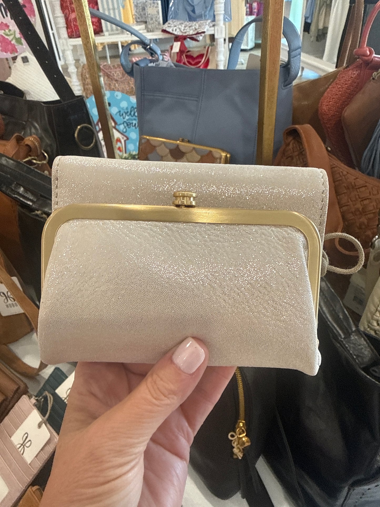 Hobo Robin Compact Wallet in Sand Shimmer