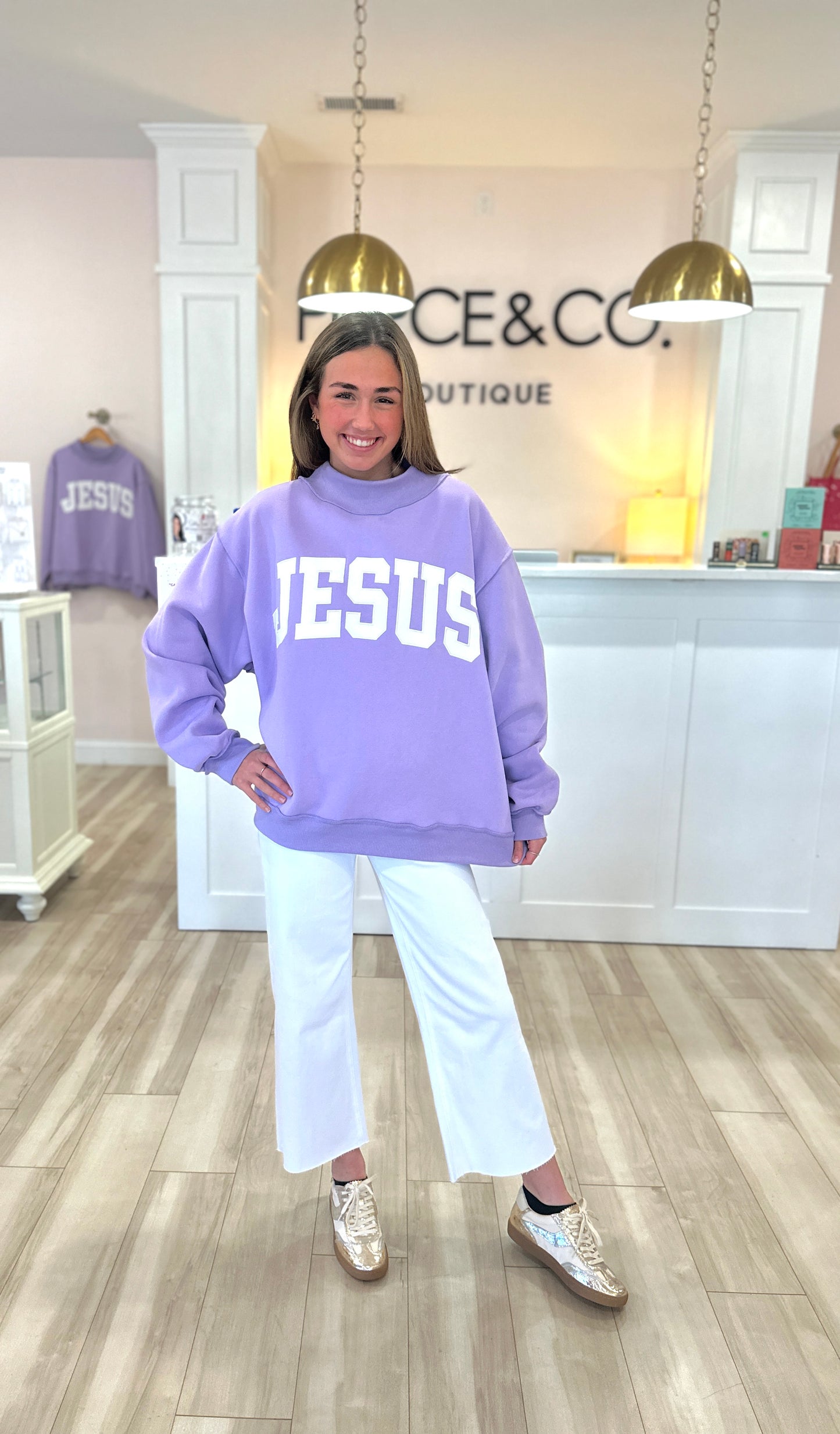 Jesus Embroidered Mock Neck Sweatshirt