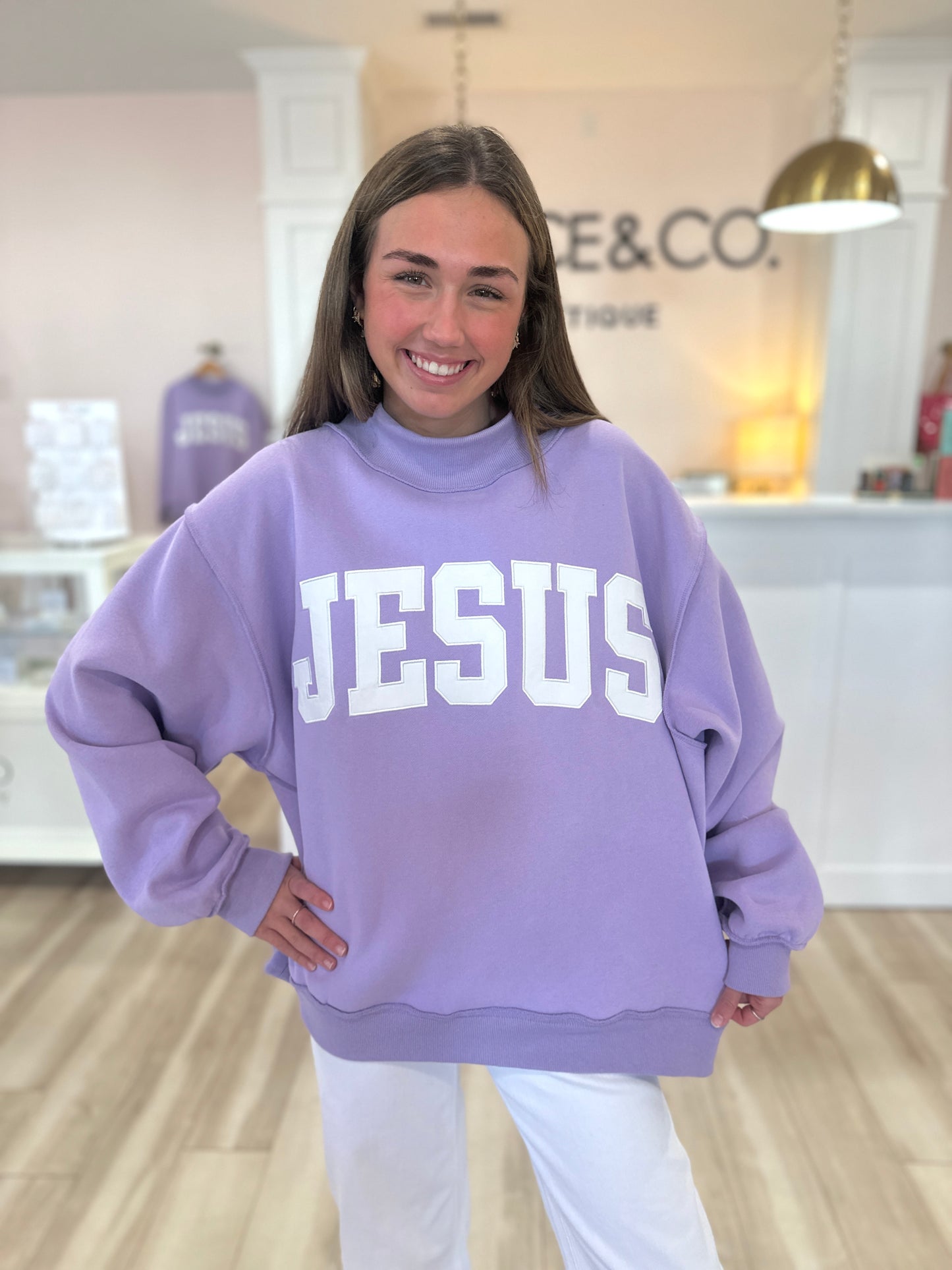 Jesus Embroidered Mock Neck Sweatshirt