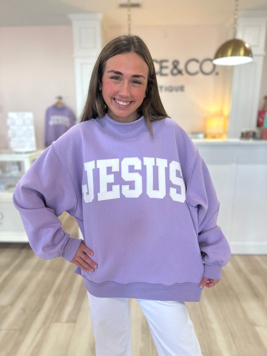 Jesus Embroidered Mock Neck Sweatshirt