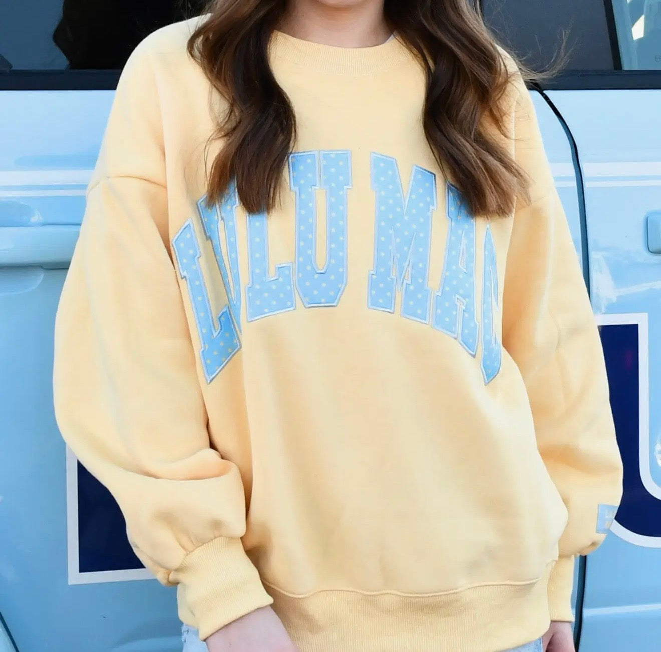 Lulu Polda Dot Sweatshirt in Butter/Light Blue