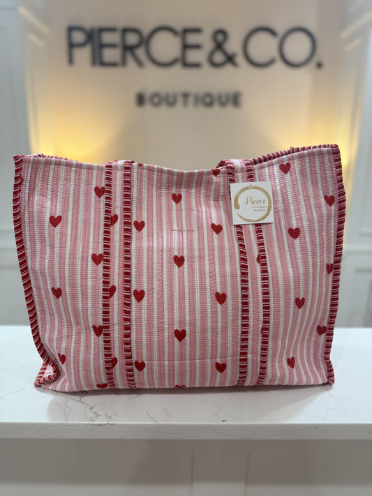 Striped Heart Tote